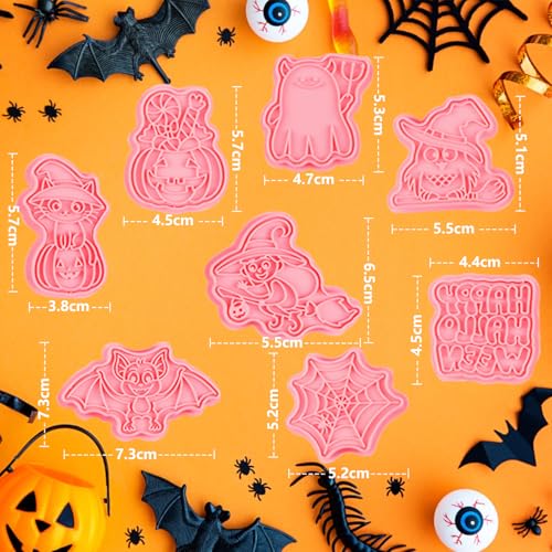 Bigqin 8PCS Halloween Cookie Cutters Set 3D Cookie Mold Plastic Cookie Stampers with Cute Cartoon Shapes for Biscuit Fondant Snacks Cheese Baking - Image 2