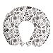 ABAKUHAUS Botánico Cojín de Viaje para Soporte de Cuello, Los Productos de aromaterapia Doodle, Cómoda y Práctica Funda Removible Lavable, 30x30 cm, Café y Blanco