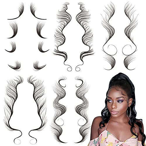 5PCS Baby Hair Temporary Tattoo Stickers, Fashion Curly Baby Hair Tattoo, Waterproof DIY Hairstyling Stickers, Black