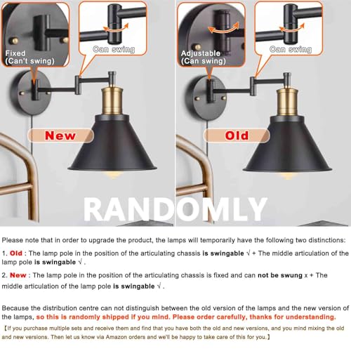 Swing Arm Wall Lamp Plug-in Cord Industrial Wall Sconce, Bronze and Black Finish,with On/Off Switch, E26 Base,1-Light Bedroom Wall Lights Fixtures,Bedside Reading Lamp - Image 4