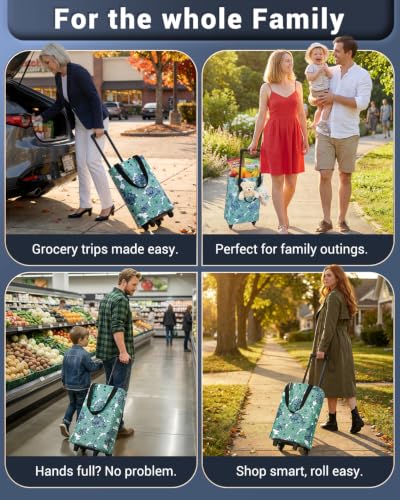 Image of Small Collapsible Shopping Cart,Shopping Cart with Wheels,Folding (XFlower8)
