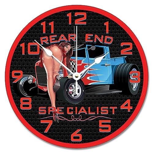 ArogGeld Mechanics Repair Shop Wall Clock Rear End Specialist Garage Clocks Silent Round Wooden Wall Clock Battery Multicolor One Size