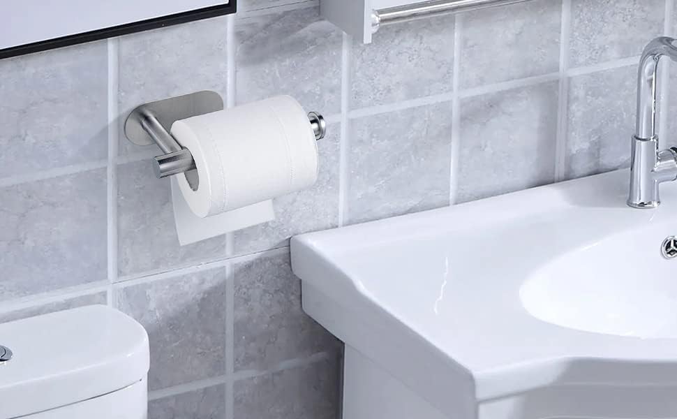 Miniatura 9 de YUET Portarrollos de papel higiénico autoadhesivos para papel higiénico 3M, soporte para baño, cocina, baño, acero inoxidable grueso SUS-304, sin