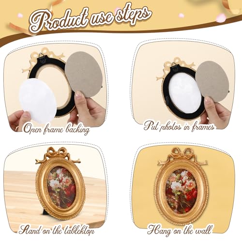 Vicenpal US-VICENPAL-3535 3 Pcs Tiny Picture Frame Small Picture Frames Vintage Oval Picture Frames Gold Vintage Baroque Ornate Antique Picture Frames Resin Oval Frame Table Display Frame thumb #4