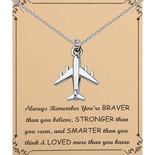 FUSTMW Airplane Necklace Aircraft Pendant Flight Attendant Jewelry Pilot Gifts for Aviation Traveler (silver)