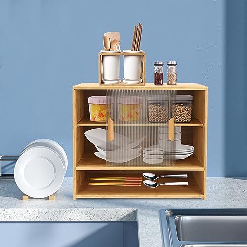 Mueble auxiliar de cocina de bambú ideal para organizar platos y decorar tu oficina 7