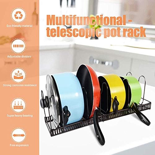 MASTERTOP Pan Organiser Rack, Expandable Pan Lid Holder with 7 Adjustable Dividers, Pot Storage Rack for Kitchen Cupboard Pantry Cabinet - Send 1 Microfiber Cleaning Cloth