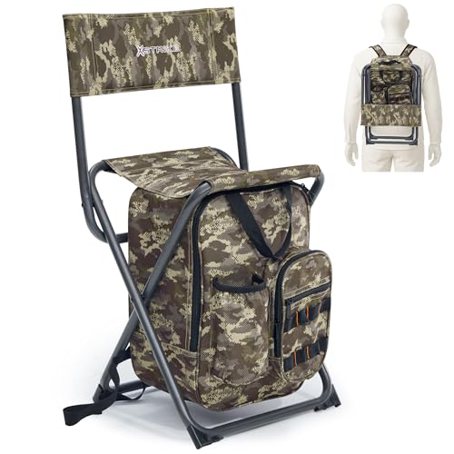 X Strike Fishing Chair with Cooler and Backrest, Folding Backpack Chair for Adults up to 350 lbs, Fishing Stools Portable for Outdoor, Camping, Hiking