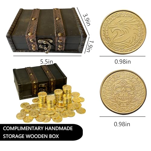 Image of metal coins pirate treasure for dnd props gifts fantasy fake gold | Metal Pirate Coins Treasure Chest Pack of 100 Perfect for D&D and Other Board Games Props Treasure Fake Gold and Gifts