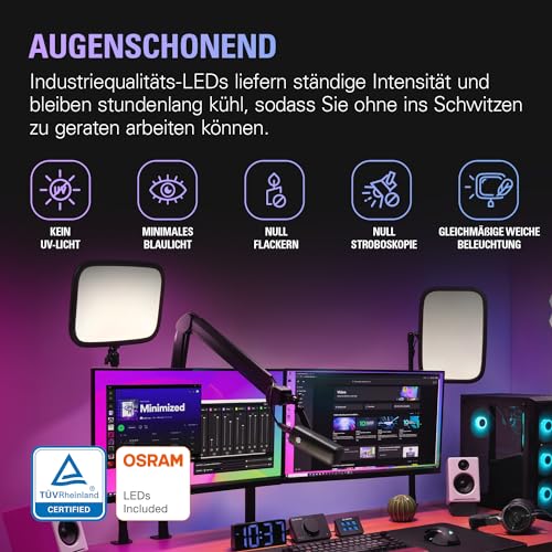 Elgato Key Light - Professionelle Studiobeleuchtung in 2800 Lumen zum Streamen mit Tischklemme, Aufnahme und Videokonferenzen, Temperatur und Helligkeit per App anpassbar auf Mac, PC, Android