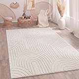 Paco Home Tapis Salon Chambre Adulte Poil Long Shaggy Motif Scandinave Motif Boho Arc en Ciel Lavable Beige Crème, Dimension:200x280 cm