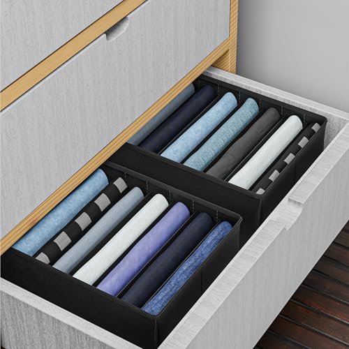 Image of Kuber Industries Non Woven Medium Foldable Clothes Organiser with 7 Grid | Dress Storage Box For Jeans & Shirt | Wardrobe Storage Organizer | Bedroom Almirah Organizer Items | Black