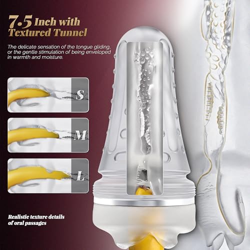 Image of Male Masturbator Oral Sex Toys for Men, Realistic Pocket Pussy Deep Throat Oral Blow Textured with 7.5in Depth, Sexy Lips & Soft Tongue Fleshy Texture, Sex Machine Blowjob Toy for Men (Transparent)