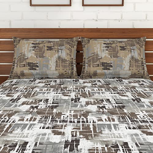 Image of Spaces Double Bedsheet | Premium 100% Cotton Bedsheet with 2 Pillow Covers | Super Soft, Breathable & Skin Friendly Bed Linen | Geometric Design | 224Cmx254Cm /43Cmx68Cm | Dark Brown