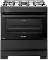 Fogão Esmaltec 5 Bocas Ideal Top Mesa Inox Tampa de Vidro Forno 84 Litros Preto T5IAP Bivolt