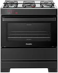 Fogão Esmaltec 5 Bocas Ideal Top Mesa Inox Tampa de Vidro Forno 84 Litros Preto T5IAP Bivolt