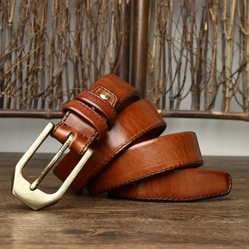 Handmade Stitched Mens Genuine Cowhide Leather Belt Strap For Work,casual, Dress, 1.50" Wide,thicken 5.5mm,gold Buckle3