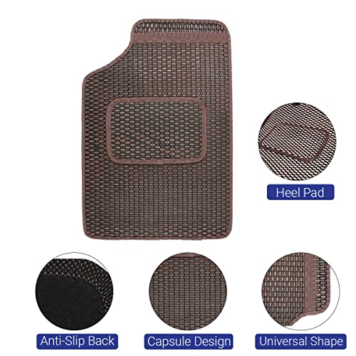 Image of Kingsway Dotted Design Car Floor Foot Mats Universal Fit for Mahindra Scorpio, Model Year : 2019-2022, Water and Dustproof, Color Brown, Set of 5 Pieces