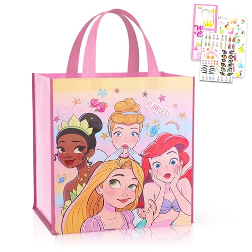 Disney Princess Tote Bag Set - Bundle with Reusable Tote Bag Featuring Ariel Cinderella More Plus Stickers | Disney Princess Reusable Bag for Groceries