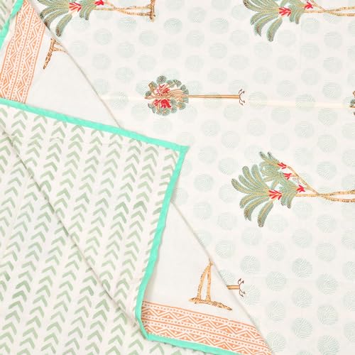 Image of BLOCKS OF INDIA 100% Cotton Dohar King Size Reversible Hand Block Printed Malmal Summer Dohar /Blanket (Color 5)