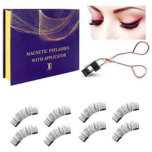 Magnetic Lashes Without Eyeliner No Glue Needed, 3D Reusable Magnetic Eyelashes Kit False Eyelashes with Applicator, Light weight (2 Pairs/ 8 PCs)