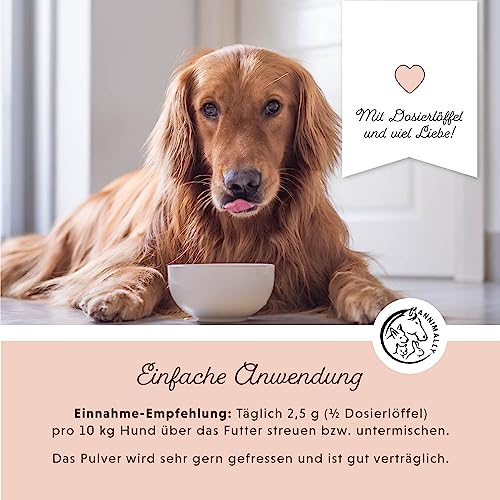 Annimally Vitamine für Hunde I Multivitamin Komplex Pulver für Hunde mit Mineralien 200g I Mit Gerstengras, Spirulina und Bierhefe I Über 17 wertvolle, rein natürliche Vitamine & Mineralien