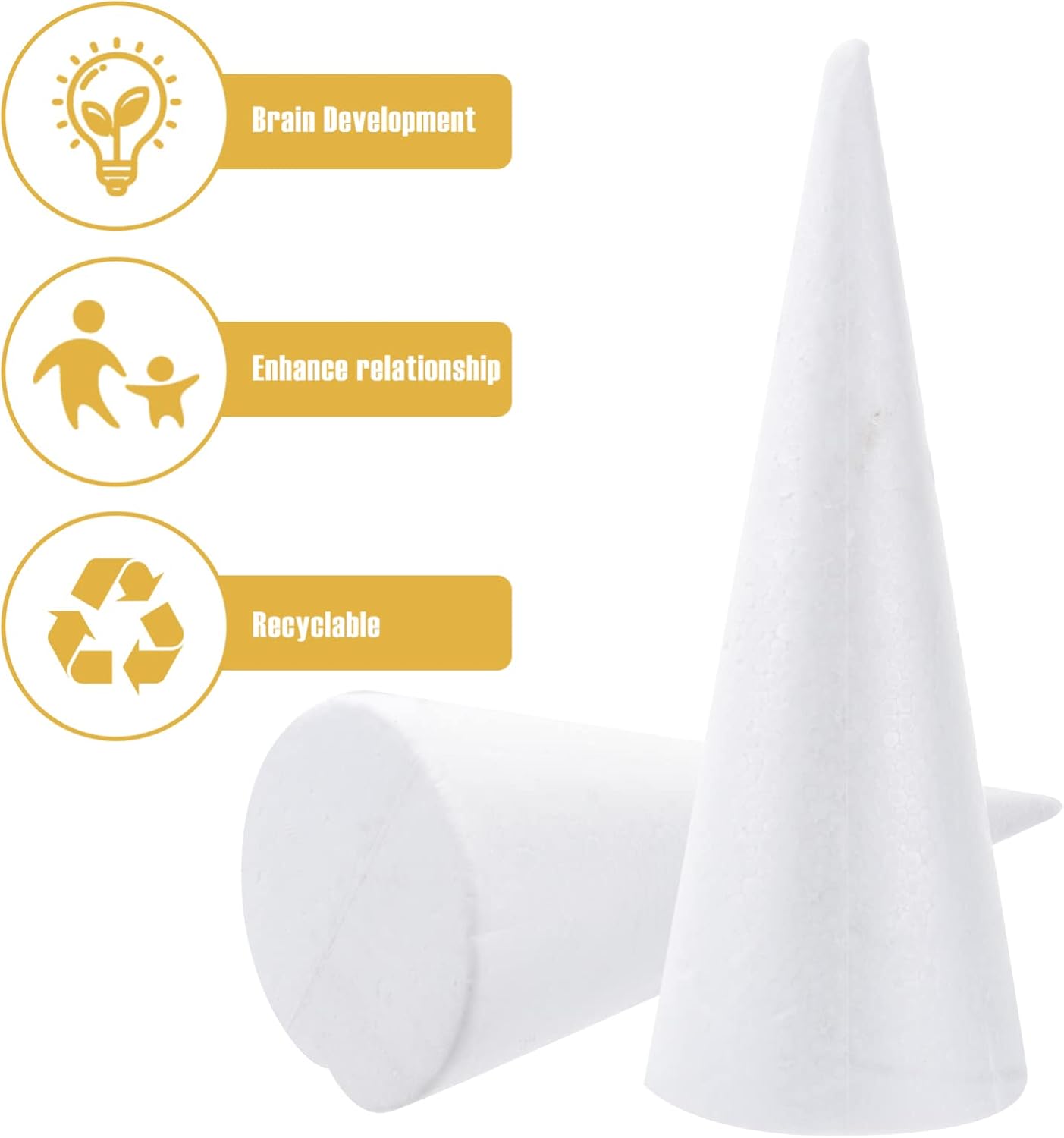 Sewroro 2pcs White Foam Cones Foam Tree Cones for DIY Crafts,Foam Polystyrene Cone Tree for Christmas Tree Table Centerpiece Flower Arrangement Props Foam Balls