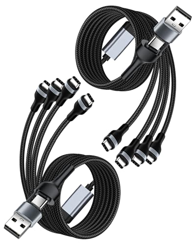 2PC USB C Splitter Cable 4-in-1 Multi Charger, 40W PD & QC3.1A Fast Charging, USB A/C to 4 Type C Ports, 1.2m Braided Cable for Phone 15/Samsung Galaxy/Tablets & More – Data Sync & Safe Charging