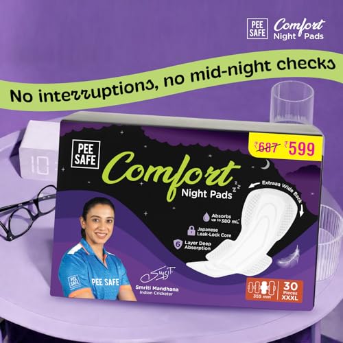 Image of Pee Safe Comfort All Night Pads | 30 Pads XXXL (3 XL) - 355mm | Extra Wide Back with Dual Wings | 6 Layer Deep Absorption | Japanese Leak-Lock Technology | Overnight Leak Free Protection | Extra Long Pack of 3