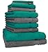 Betz Set di 10 Asciugamani Premium 2 Asciugamani da Doccia 4 Asciugamani 2 Asciugamani per Ospiti 2 Guanti da Bagno 100% Cotone Colore Verde Smeraldo e Grigio Antracite