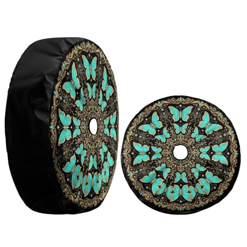 Image of Delerain Spare Tire Cover with Backup Camera Hole Mandala and Butterflies Wheel Covers Waterproof Dust-Proof UV Sun Universal Fit for Trailer RV SUV Truck (18 Inch for Diameter 32 inch-34 inch)