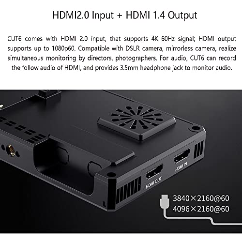 Image of FEELWORLD CUT6 Recording Monitor 6 inch with HDR 3D LUT Waveform 1920x1080 Pixels Touch Screen Monitor USB2.0 Recorder FHD IPS 4K HDMI