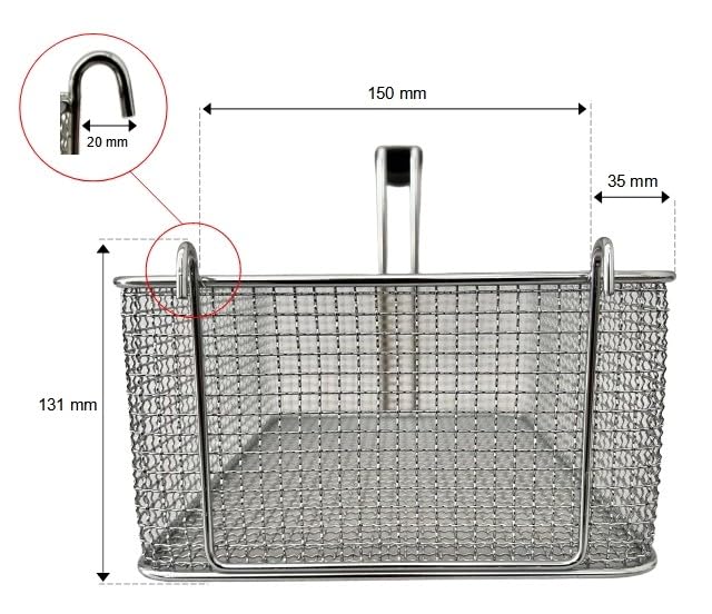 FCR0251 - CESTINO MADE IN ITALY PER FRIGGITRICE PROFESSIONALE MISURE 220X300X120H MM + GANCI IN ACCIAIO CROMATO CESTELLO FRIGGITRICE ACCIAIO