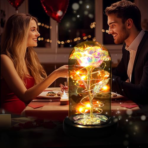 Birthday-Gifts-for-WomenMothers-Day-Flowers-Gifts-for-MomWifeGrandmaMom-Gifts-for-HerLight-Up-Rose-Flowers-in-Glass-DomeColorful-Rainbow-Flower-Rose-Presents-for-BirthdayAnniversaryValentines Birthday Gifts for WomenMothers Day Flowers Gifts for MomWifeGrandmaMom Gifts for HerLight Up Rose Flowers in Glass DomeColorful Rainbow Flower Rose Presents for BirthdayAnniversaryValentines