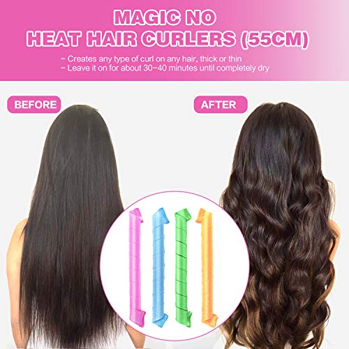36 Pieces Hair Curlers No Heat for Long Hair, Heatless Spiral Curls Styling Kit, Magic Hair Rollers Curlers Wave Formers Style with 1 Styling Hooks for Most Kinds of Hairstyles Home Salon DIY-55CM