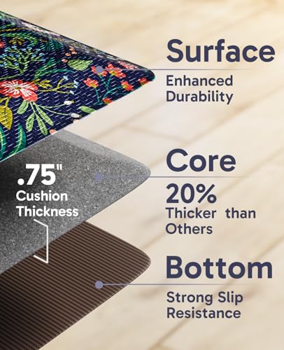 Image of Ophanie Kitchen Mats for Floor,3 /4 inch Thick,20x39 Anti Fatigue Cushioned Mat,Kitchen Rugs,Waterproof,Comfort Ergonomic Standing Mat for Office,Home,Sink with 99+ Pairs of Anti-Slip Bottom Ridges