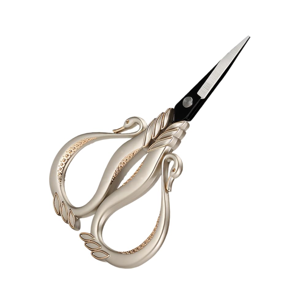 Mioyoow Silver Gold Vintage Embroidery Scissor, Swan Shape Craft Shears Stainless Steel Sewing Sharp Scissors For Cross Stitch Needlework Diy Crafts