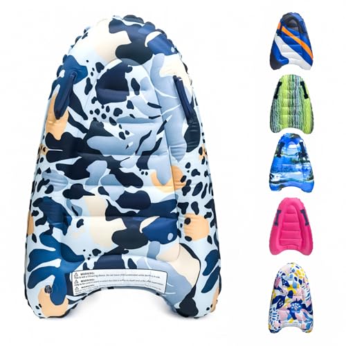 Bodyboard Gonflable pour Enfant et Adultes avec Poignées, Léger et Portable Planche de Surf Gonflable (Camouflage Blue)
