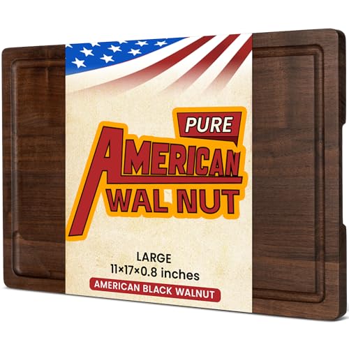 Heimlove 17x11 Walnut Cutting Board, Wooden Cutting Boards for Kitchen, Large Butcher Block Cutting Board, Wood Cutting Boards for Kitchen with Juice Groove, Gift for Festival, Wedding(Gift Box)