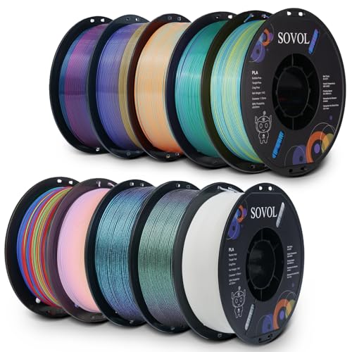 Image of Sovol PLA Filament 10KG, Silk Tri Color & Dual Color Co-Extrusion PLA, Shiny Multicolored Fast Change Rainbow 3D Printer Filament, Matte & Glitter & Glow in The Dark PLA 1.75mm 1kg / 2.2lbs + /-0.03mm