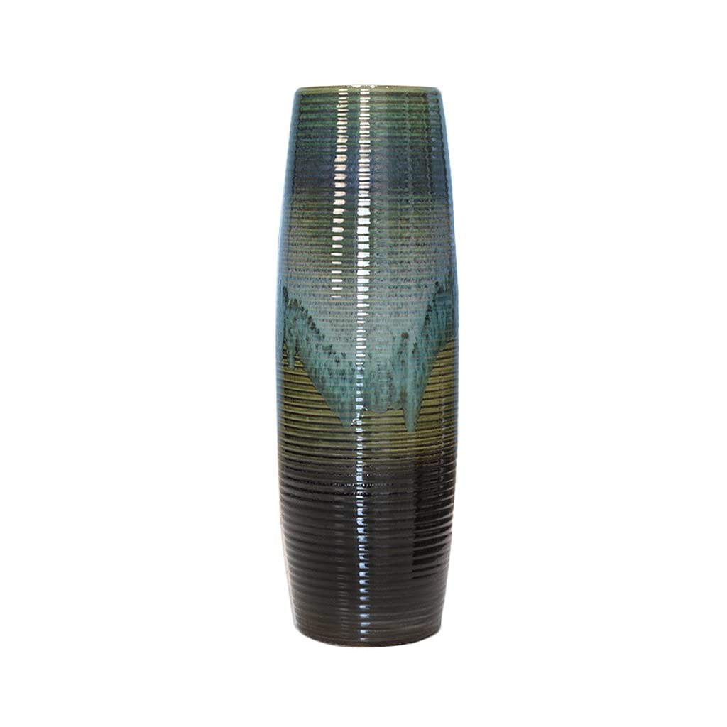 SnamicE Ceramic Floor Vase Living Room Tall Large Dried Flower Vase Pottery Gradient Green Flower Arrangement Ornaments,