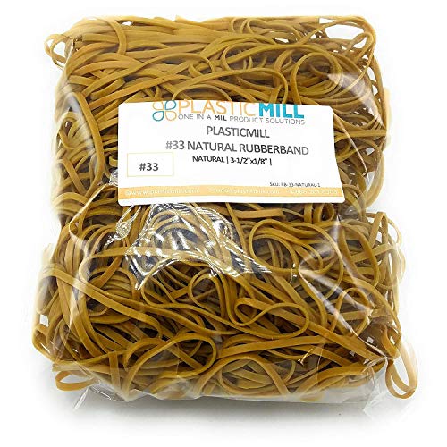 PlasticMill Rubber Bands - #33 Size - Natural Rubberbands - 100 Count.
