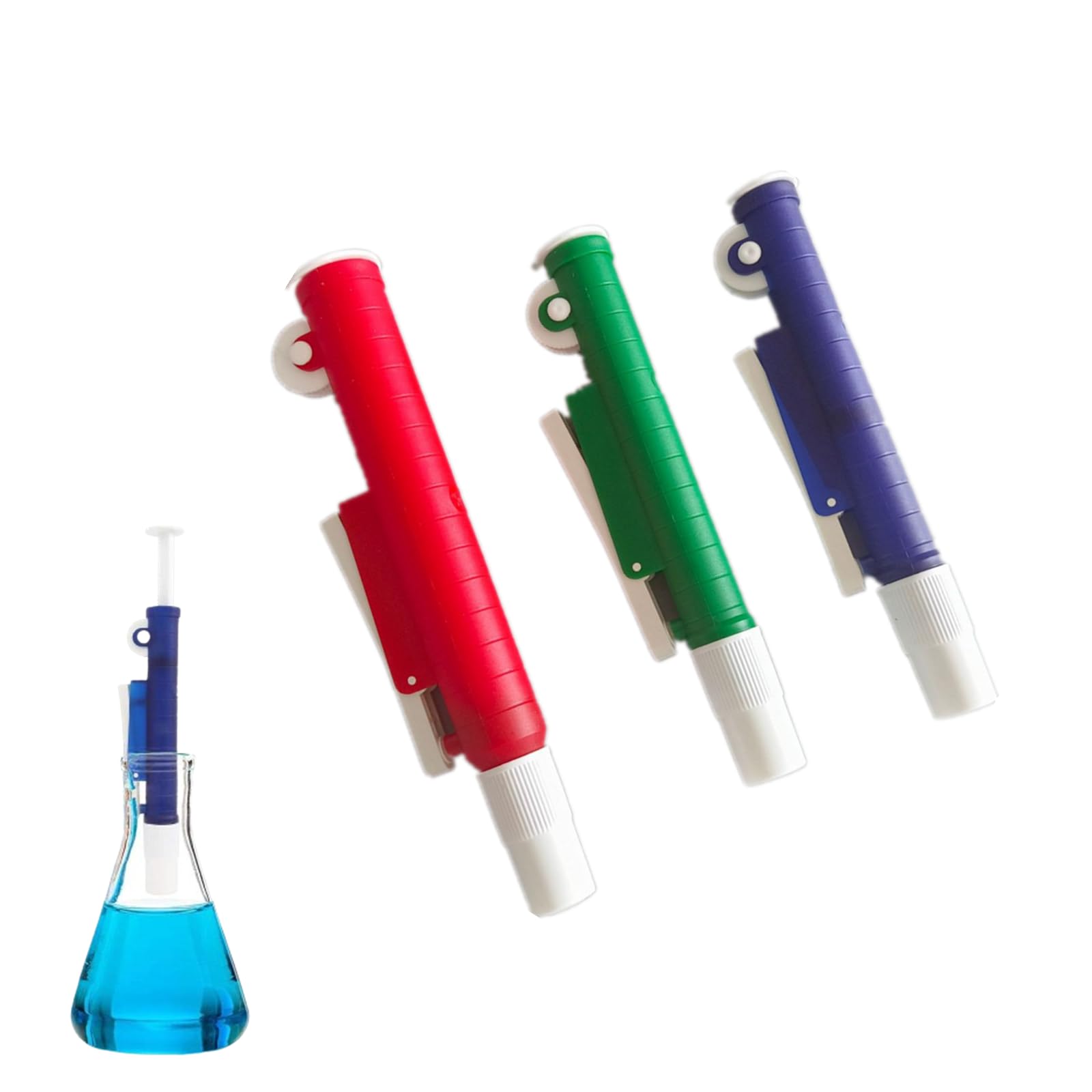 3 bombas de pipeta profesionales de plástico con cuentagotas para investigación de laboratorio (2 ml azul, 10 ml verde, 25 ml rojo)