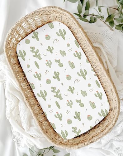 Image of Bedside Bassinet Sheets 2 Pack, 33 x 20 Fitted Bedside Sleeper Sheets, Ultra Soft Breathable Polyester, Ideal for Baby Girl or Boy and Newborns (Cactus Cozy, Bedside Sleeper Sheet)