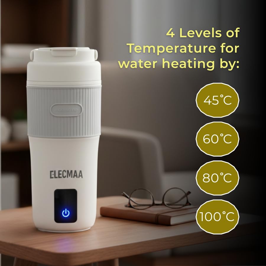 Image of Elecmaa2 in 1 Car Electric Kettle & Bottle for office, car,home and Travel 400ml | Ideal for Homes (220v) & Car, office 12-24V DC | 4 Temp & Digital Touch Ctrl | Ideal for baby milk