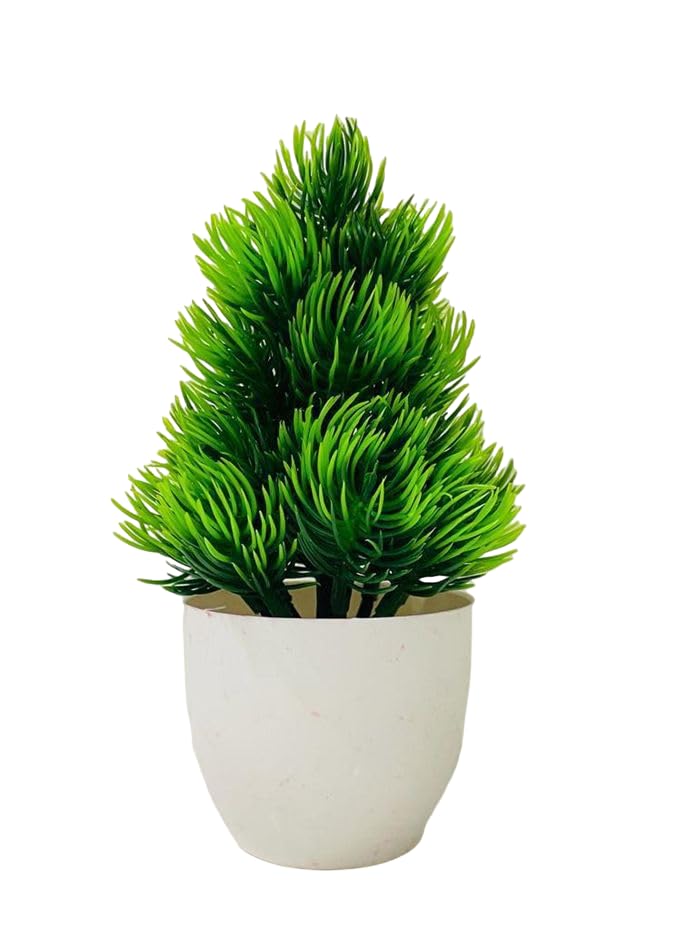ATEVON Decorative Artificial Pine Plant in White Pot – Realistic Faux Greenery for Home, Bedroom, Office, Living Room, Balcony, and Craft Décor