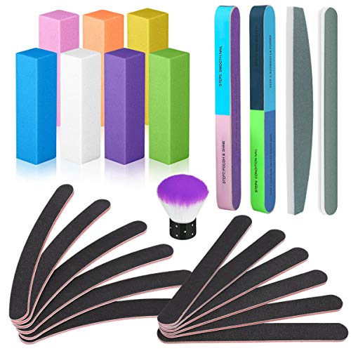 YOCZOX - Juego de limas de uñas y pulidoras profesionales, bloque de pulidor de uñas 100/180 de grano negro, cepillo de uñas para pulir y pulir uñas