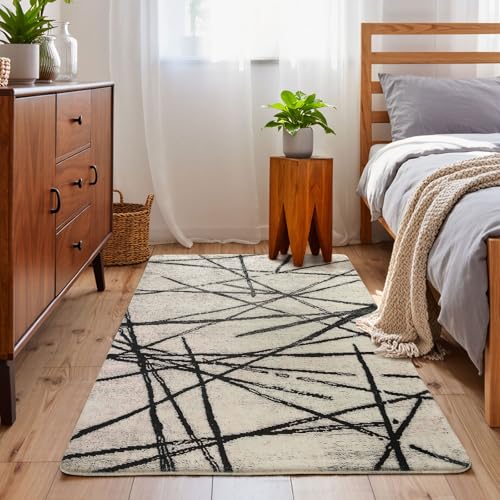 Calore Tapis Salon Beige Chambre Poils Ras Style Moderne Grand Tapis de Salon Rayé Marron (80 x 120 cm, Beige)