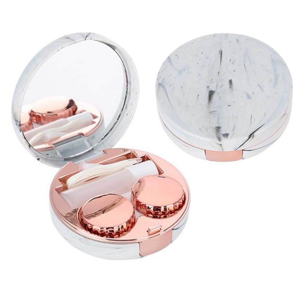 Contact Lens Case - Marble Stripe Contact Lens Case Travel Glasses Lenses Box Eyes Care Kit Holder Container Support Gift (Rose Gold)