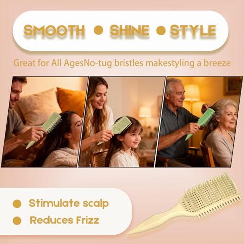 Image of Detangler Brush for Curly Hair, Lightweight Curly Hair Brush with Vented Design for Easy Glide, Effortlessly Detangles Without Pulling or Snagging, Suitable for All Wet and Dry Hair Types (Yellow)
